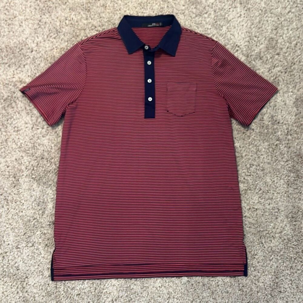 Ralph Lauren RLX Navy & Pink Striped Golf Polo Shirt Large